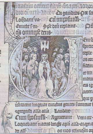 Seslání sv. Ducha (Liber viaticus, Cestovní brevíř Jana ze Středy, kol. 1360)