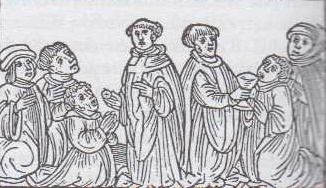 Přijímání pod obojí (rytina z díla Mikuláše z Drážďan Processus consistorialis, 1525)
