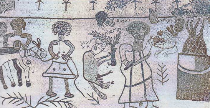 Obětování Izáka (mozaika ze synagogy v Bet Alfa, 6. stol.)