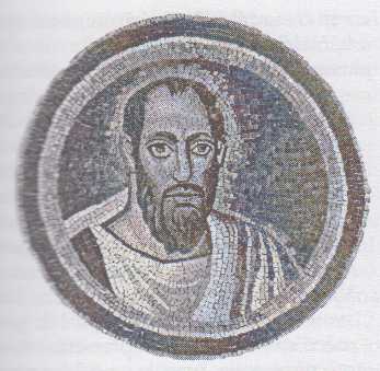 Pavel z Tarsu (mozaika z Arcibiskupské kaple v Ravenně, konec 5. stol.)
