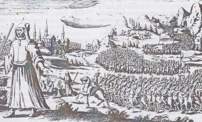 Natan vede svůj lid do Svaté země (dobová německá rytina, 1666)