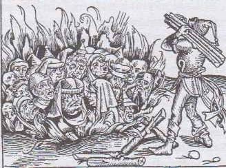 Upalování Židů (dřevoryt z Schedelovy Liber Chronicarum, Norimberk 1493)