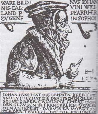 Jan Kalvín (dřevoryt Balthasara Jenichena, 1574)
