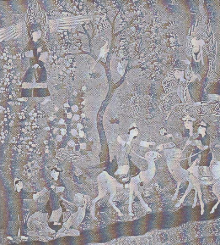 Muslimská představa ráje (perská miniatura, 16. stol.)
