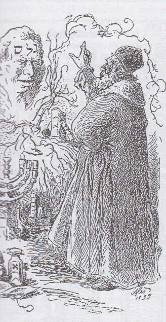 Rabbi Löw a Golem (kresba Mikoláše Alše, 1899)