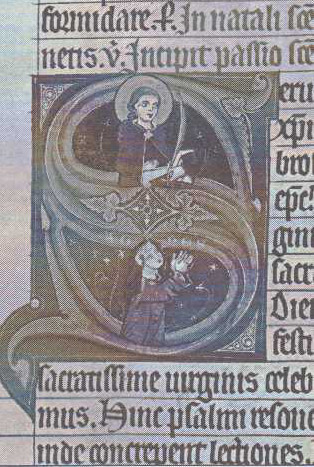 Anežka Přemyslovna a sv. Anežka Římská (Osecký lekcionář, kol. 1270)